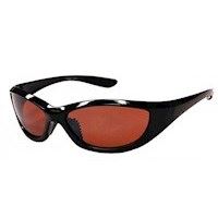 T�tsiddende sporty sort solbrille.