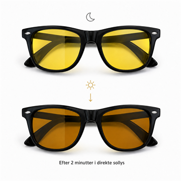 FOTOKROMISK Natkørebrille. Glas bliver mørke i solen "IQ" "Convert"