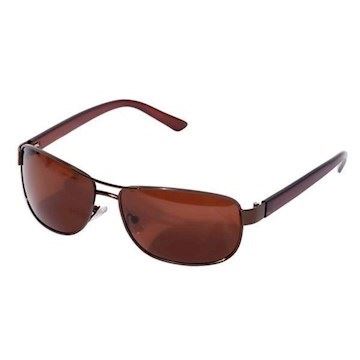 Enkelt og solidt metalstel med brune stænger i plast. polariserede linser.