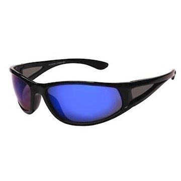 Cool sporty solbrille med blåt spejl-glas